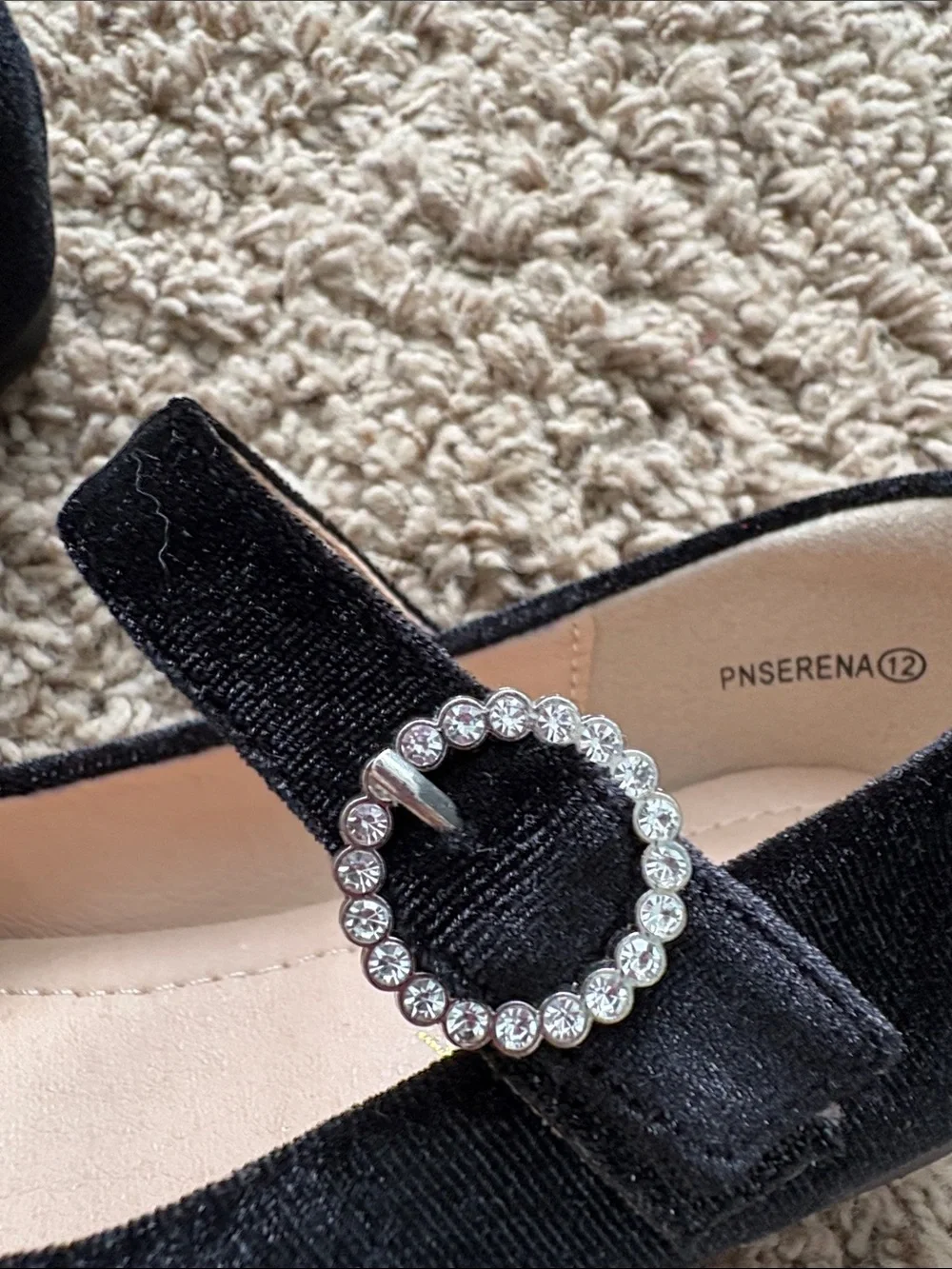 Girls' Black Mary Jane Dress Shoes with Rhinestone Buckle